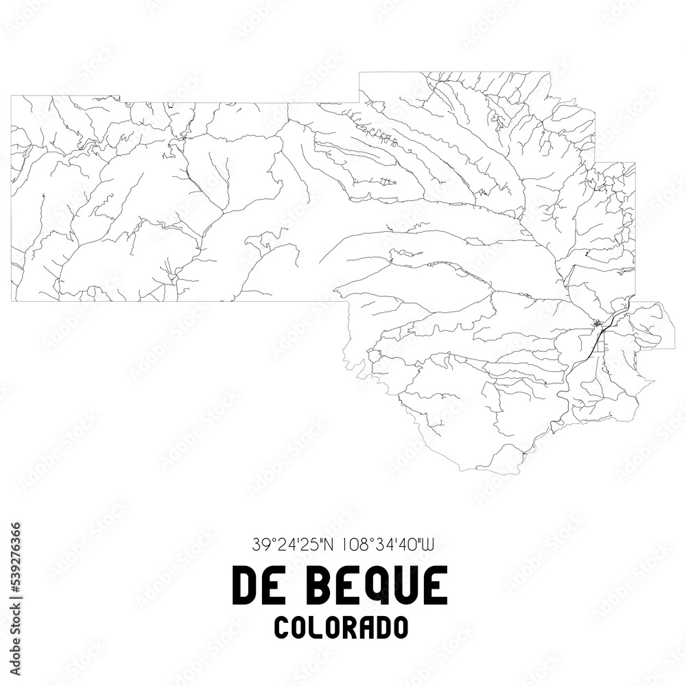 De Beque Colorado. US street map with black and white lines. Stock
