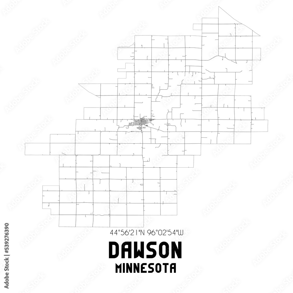 Dawson Minnesota. US street map with black and white lines. Stock
