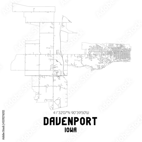 Davenport Iowa. US street map with black and white lines. photo