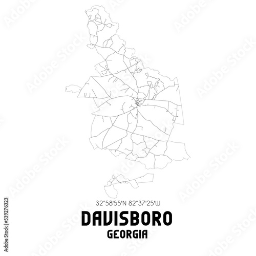 Davisboro Georgia. US street map with black and white lines.