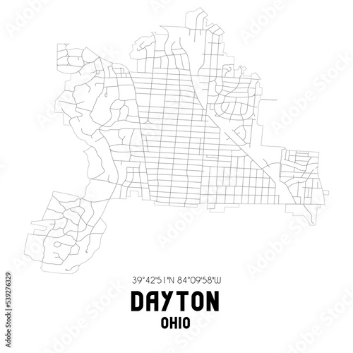 Dayton Ohio. US street map with black and white lines.