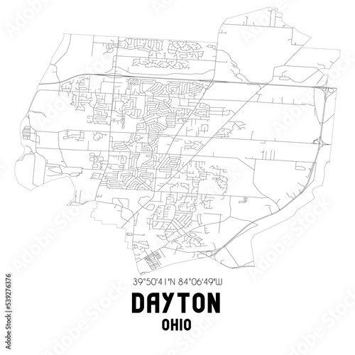 Dayton Ohio. US street map with black and white lines.