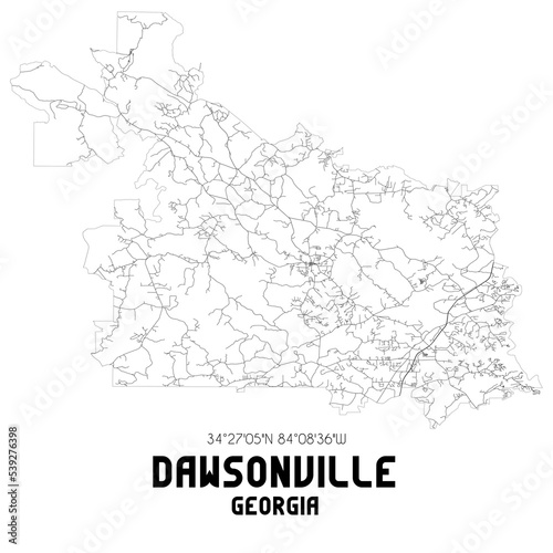 Dawsonville Georgia. US street map with black and white lines.