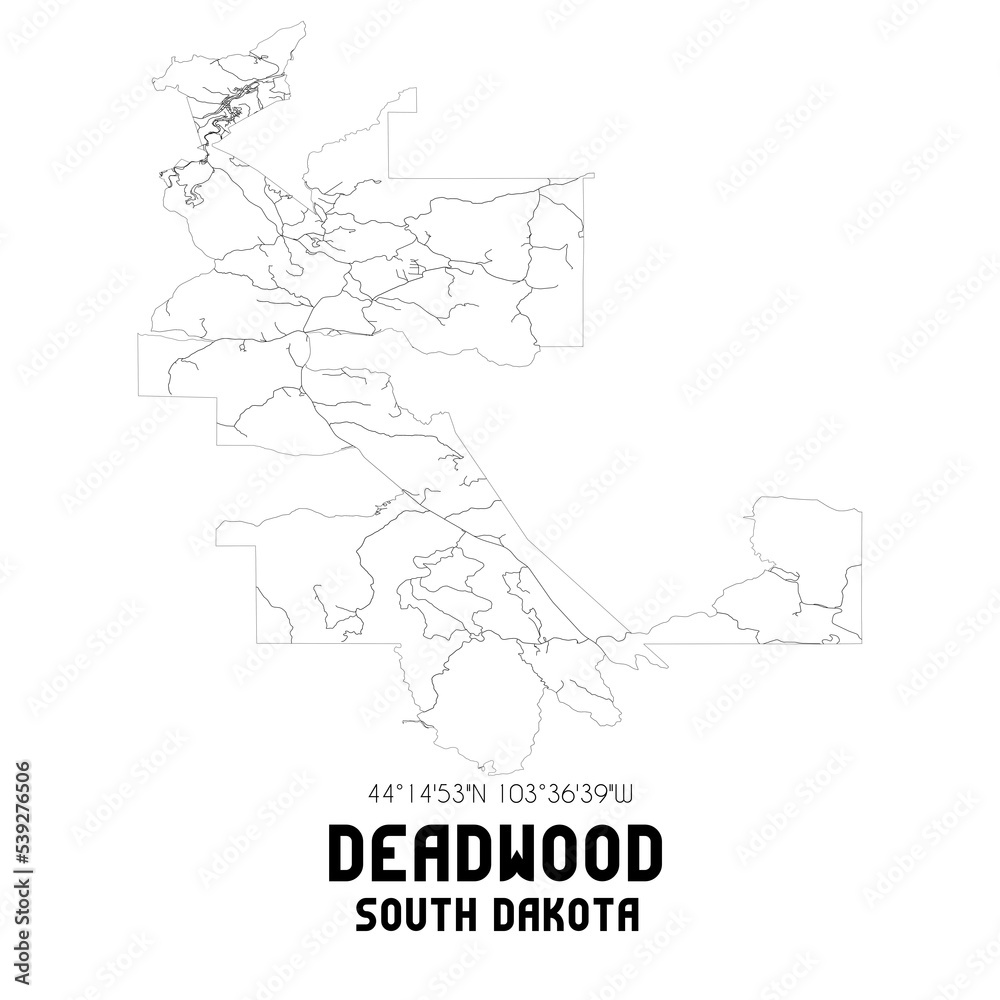 Deadwood South Dakota. US street map with black and white lines.