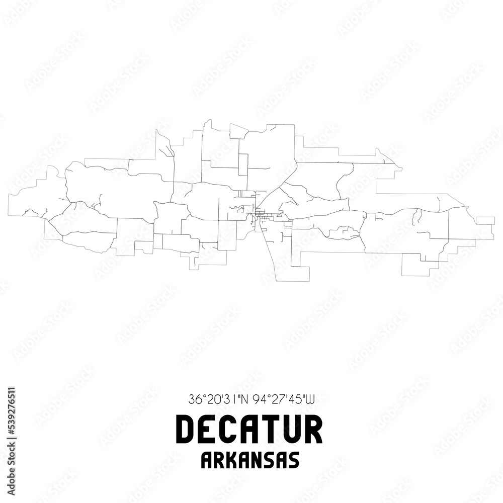Decatur Arkansas. US street map with black and white lines.