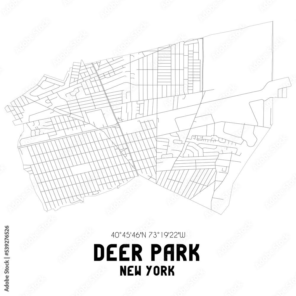 Deer Park New York. US street map with black and white lines.