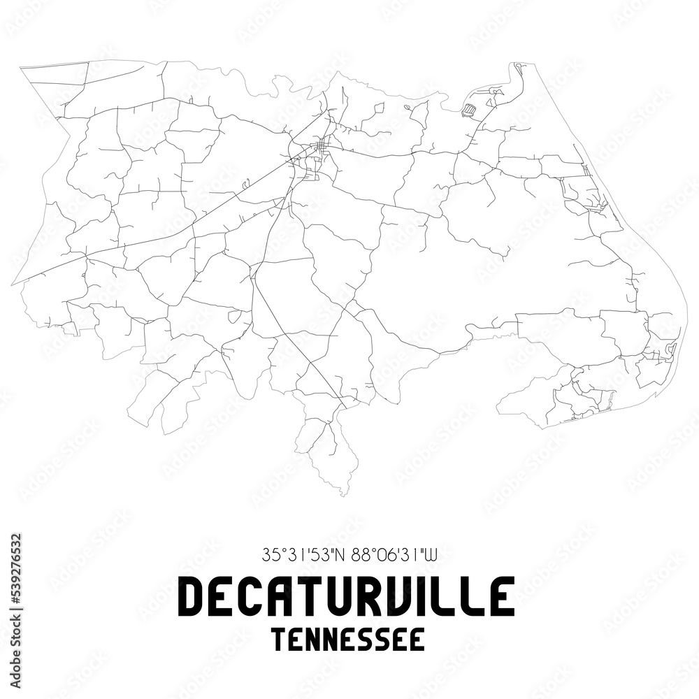 Decaturville Tennessee. US street map with black and white lines.
