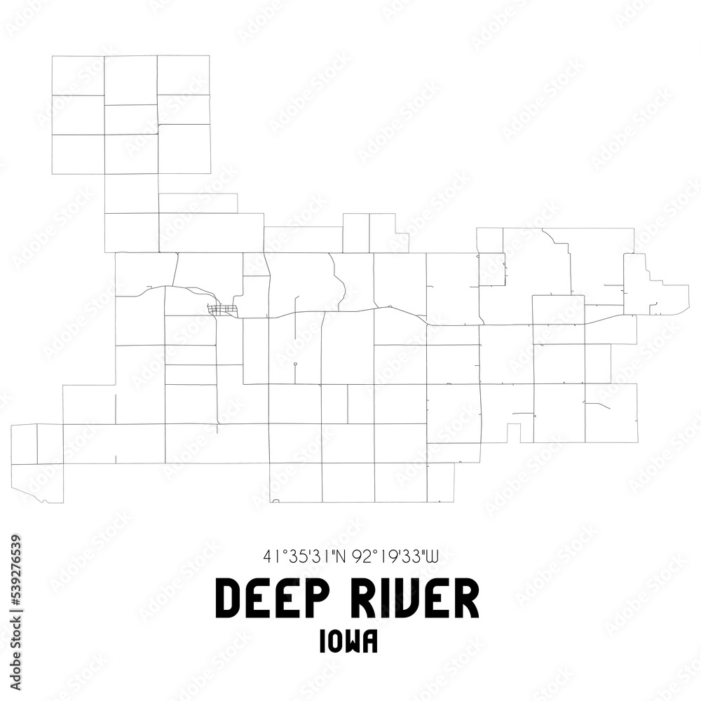 Deep River Iowa. US street map with black and white lines. Deep River Iowa. US street map with black and white lines.
