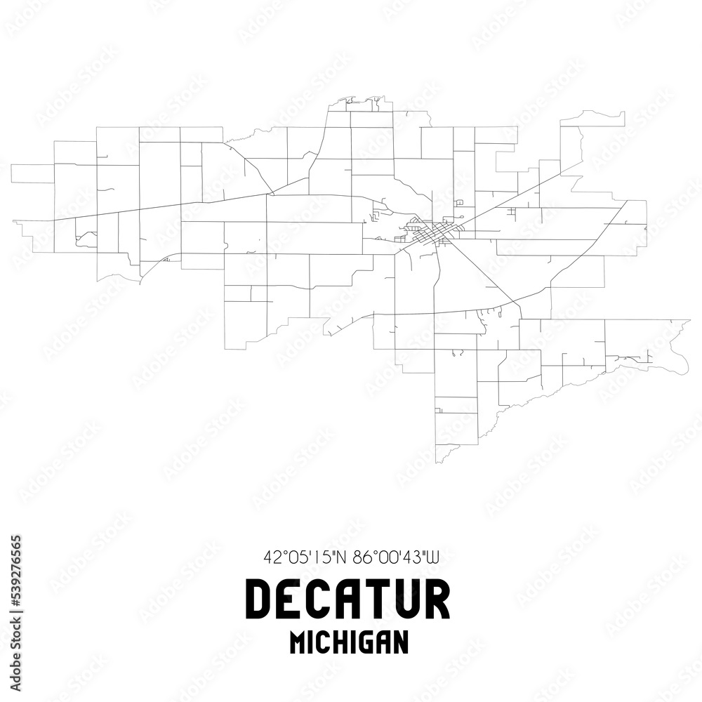 Decatur Michigan. US street map with black and white lines.