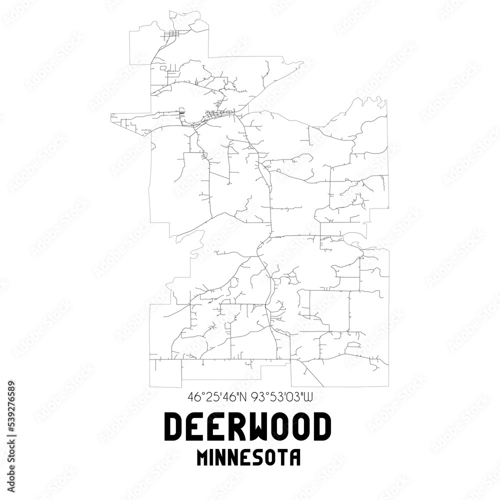 Deerwood Minnesota. US street map with black and white lines.