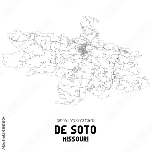 De Soto Missouri. US street map with black and white lines.