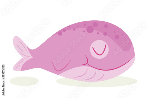 Toy for child. Sticker with cute plush dolphin or pink shark for kids. Entertainment or play. Design element for app or online store. Cartoon flat vector illustration isolated on white background