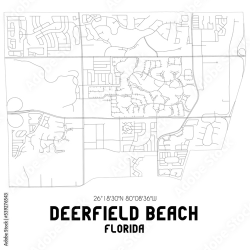 Deerfield Beach Florida. US street map with black and white lines.
