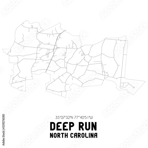 Deep Run North Carolina. US street map with black and white lines.