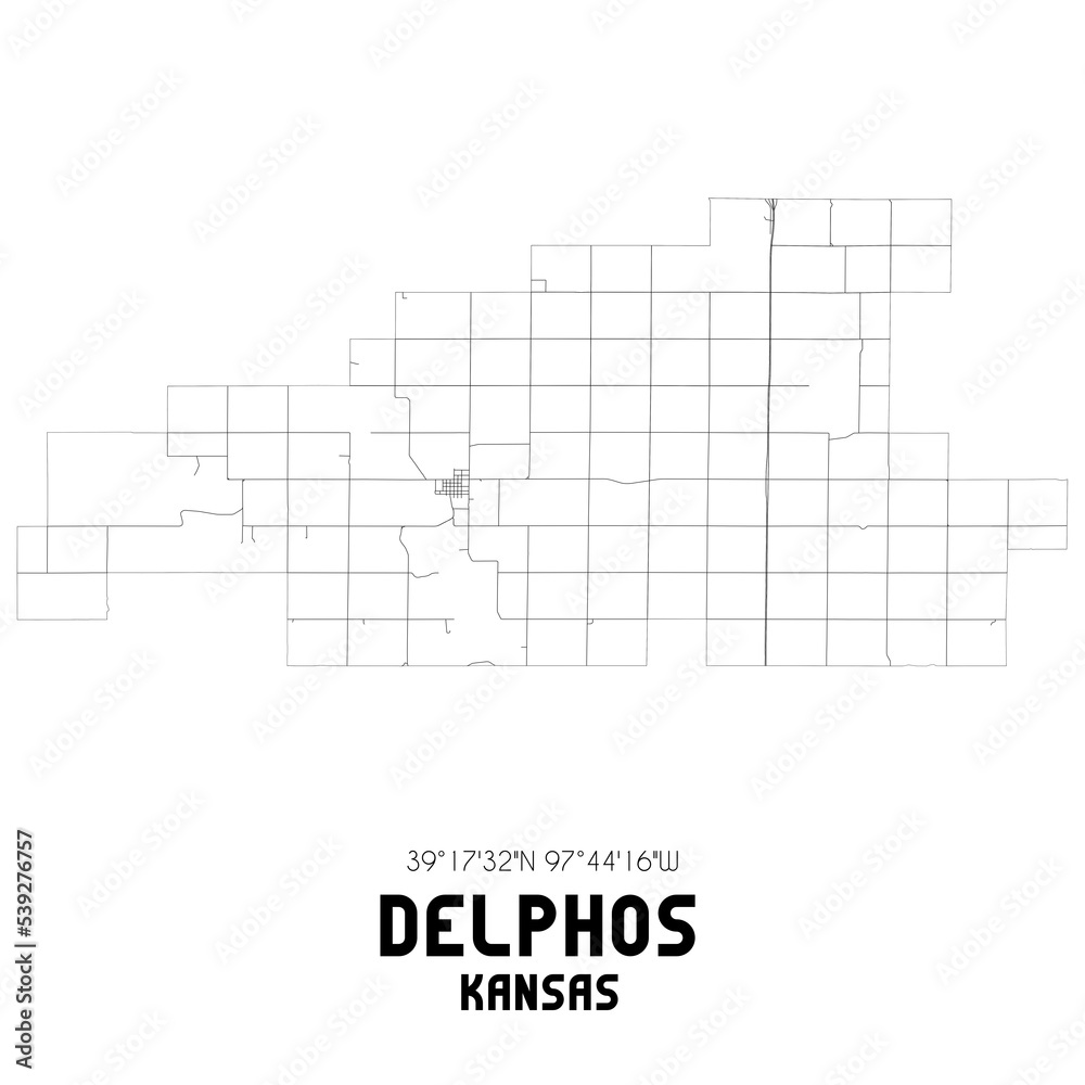 Delphos Kansas. US street map with black and white lines. Delphos Kansas. US street map with black and white lines.