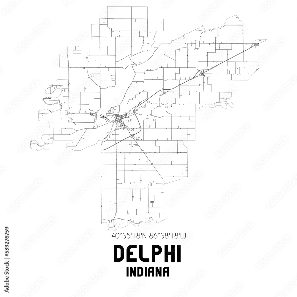 Delphi Indiana. US street map with black and white lines. Delphi Indiana. US street map with black and white lines.