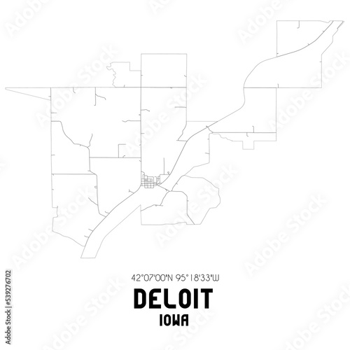 Deloit Iowa. US street map with black and white lines.
