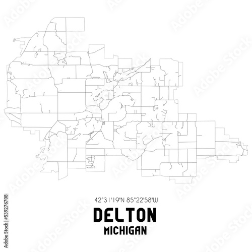 Delton Michigan. US street map with black and white lines. photo