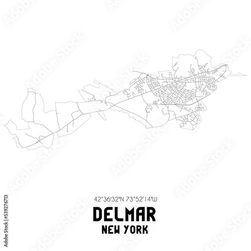 Delmar New York. US street map with black and white lines.