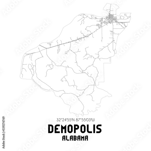 Demopolis Alabama. US street map with black and white lines. photo