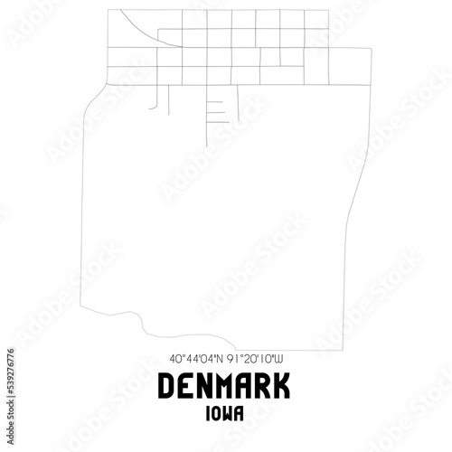 Denmark Iowa. US street map with black and white lines.