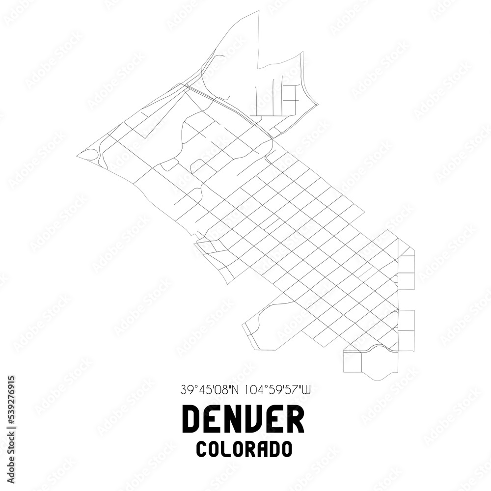 Denver Colorado. US street map with black and white lines.