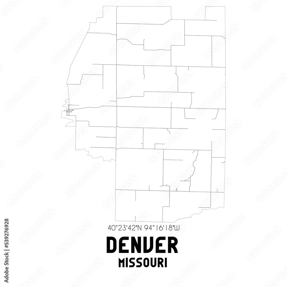 Obraz premium Denver Missouri. US street map with black and white lines.