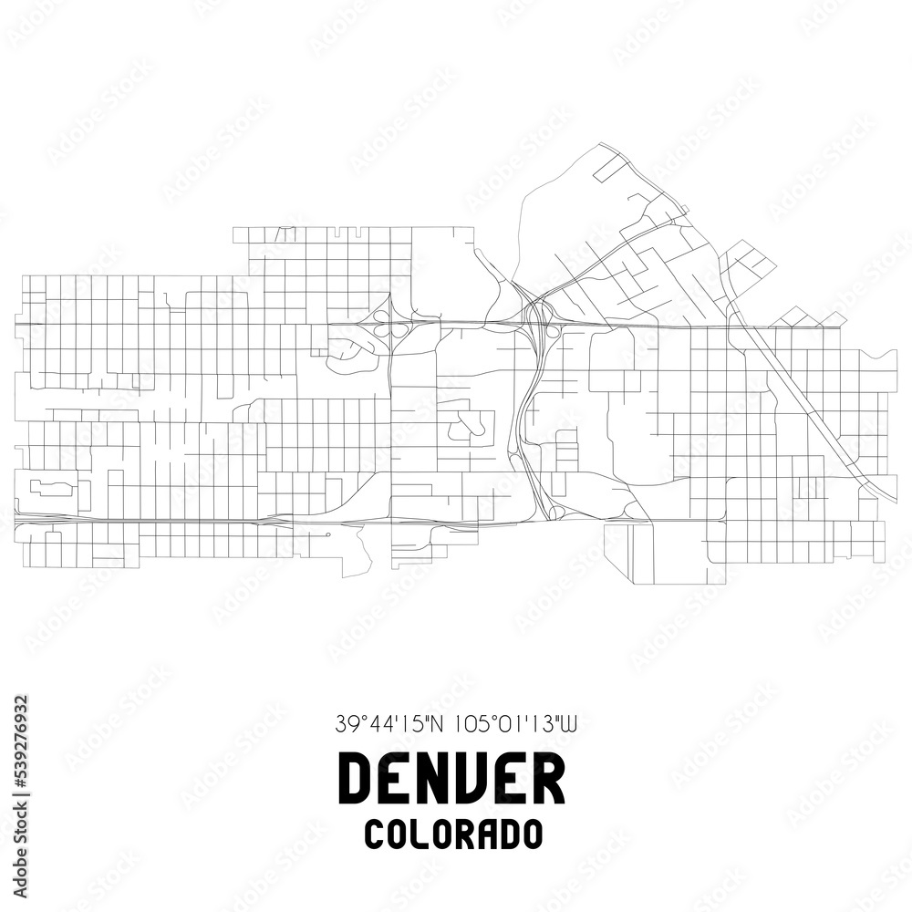 Obraz premium Denver Colorado. US street map with black and white lines.