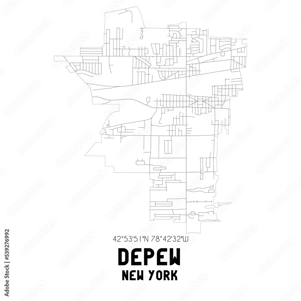 Depew New York. US street map with black and white lines.