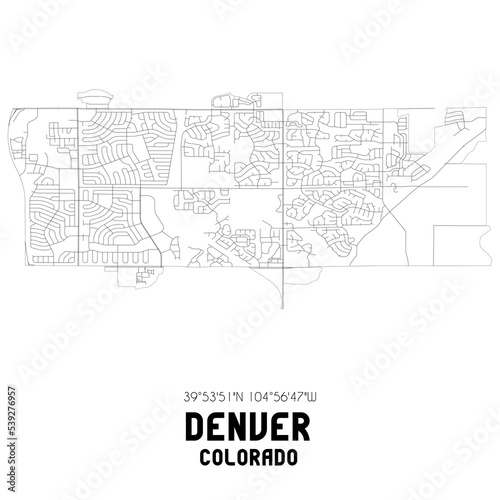 Denver Colorado. US street map with black and white lines.