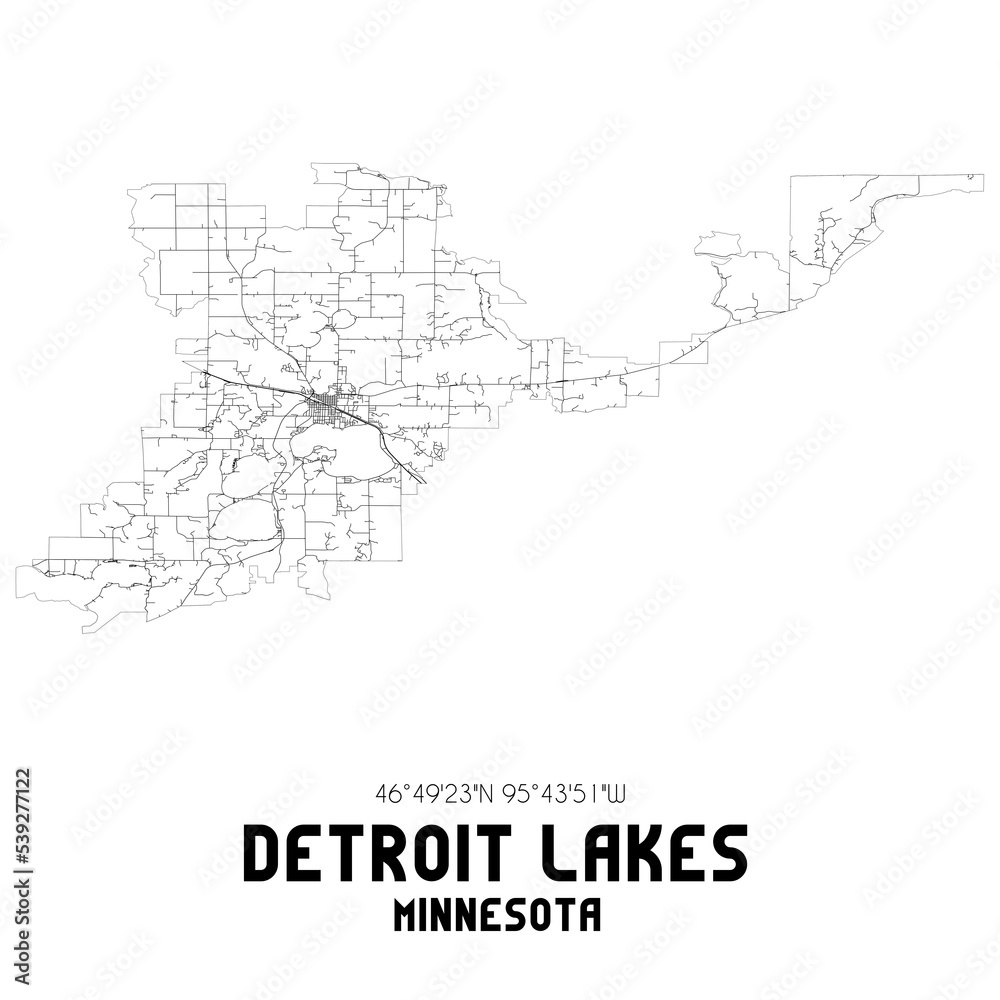 Detroit Lakes Minnesota. US street map with black and white lines.