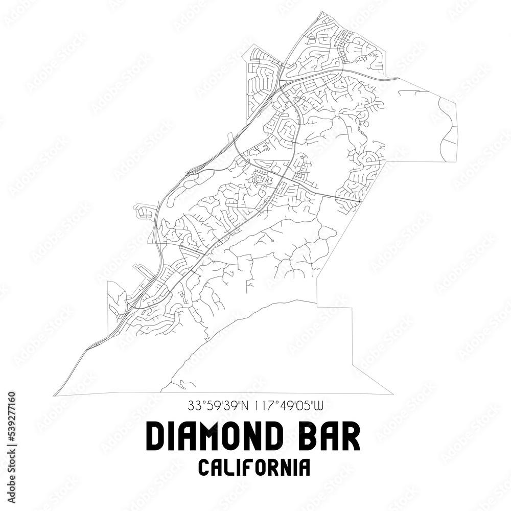 Diamond Bar California. US street map with black and white lines. Stock