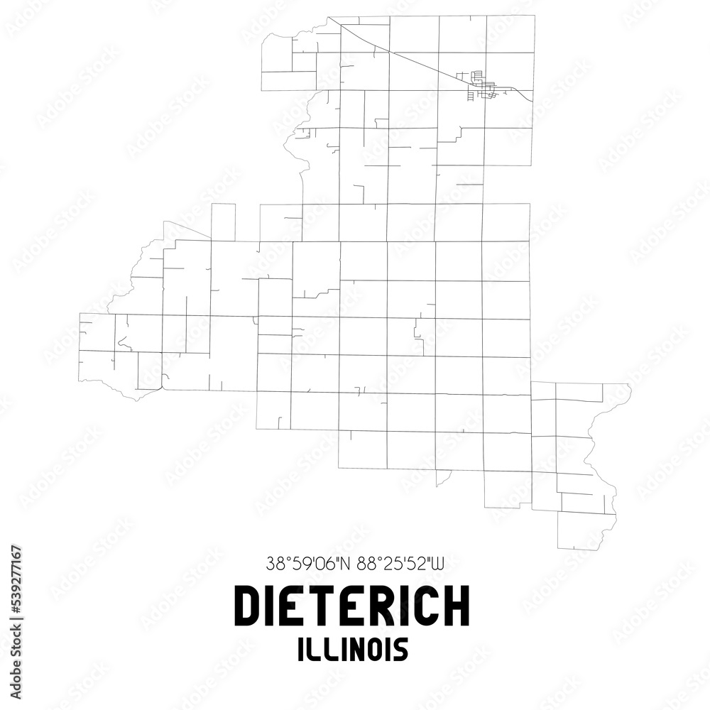 Dieterich Illinois. US street map with black and white lines. Dieterich Illinois. US street map with black and white lines.
