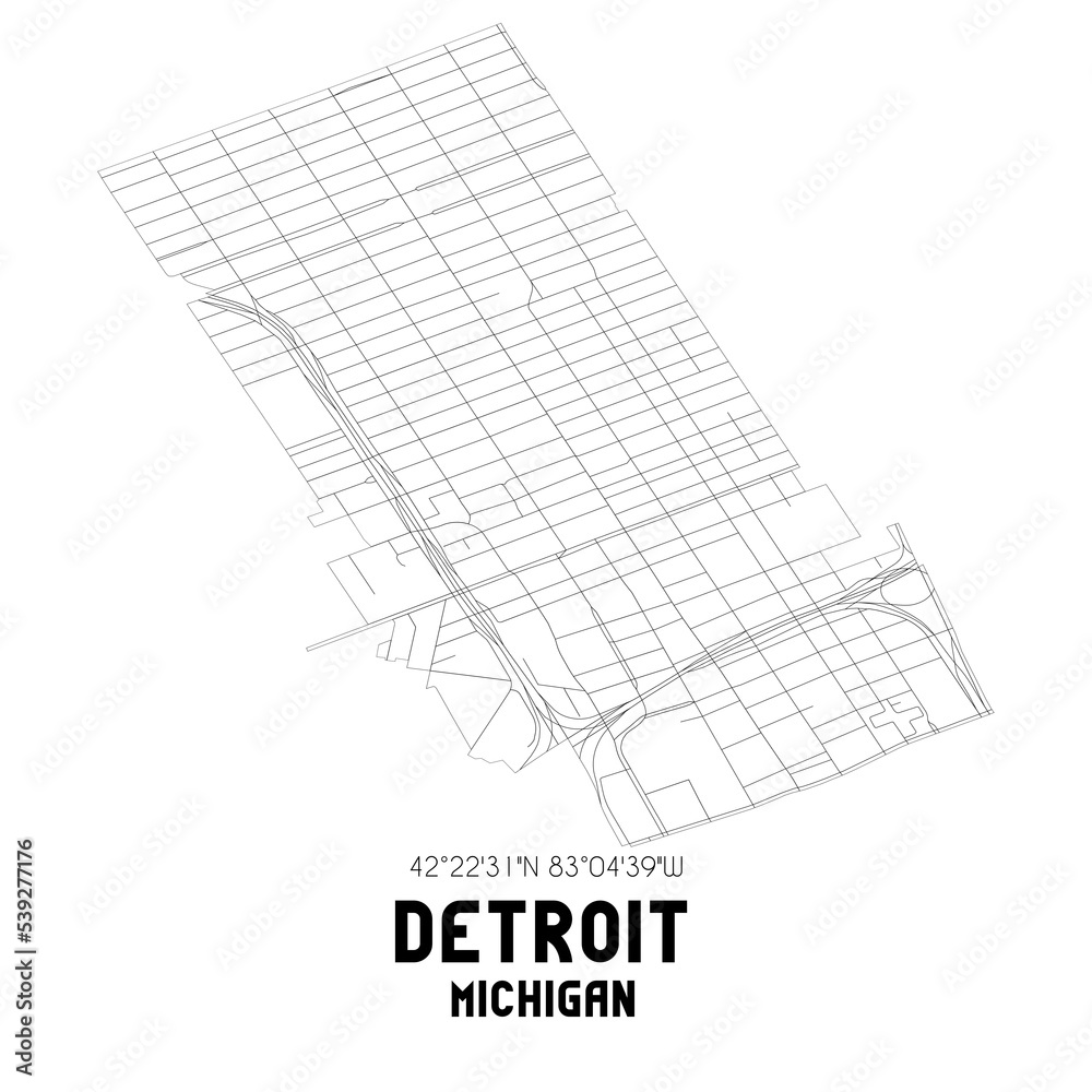 Detroit Michigan. US street map with black and white lines. Detroit Michigan. US street map with black and white lines.