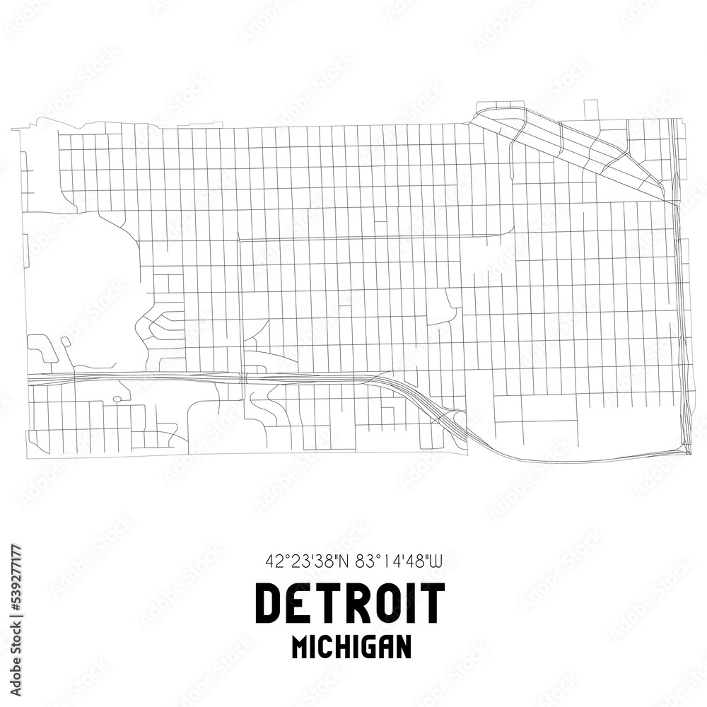 Detroit Michigan. US street map with black and white lines. Detroit Michigan. US street map with black and white lines.
