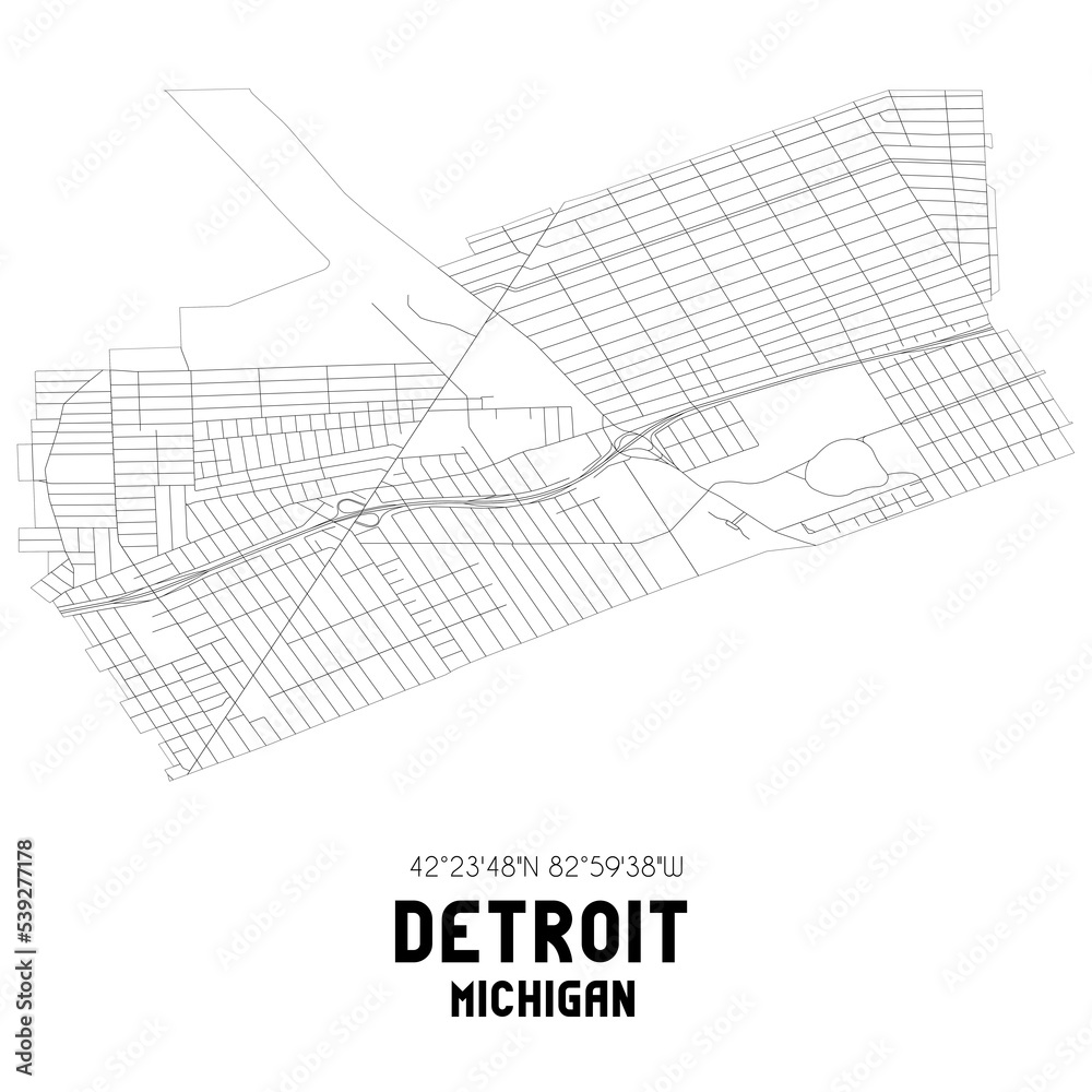 Detroit Michigan. US street map with black and white lines. Detroit Michigan. US street map with black and white lines.