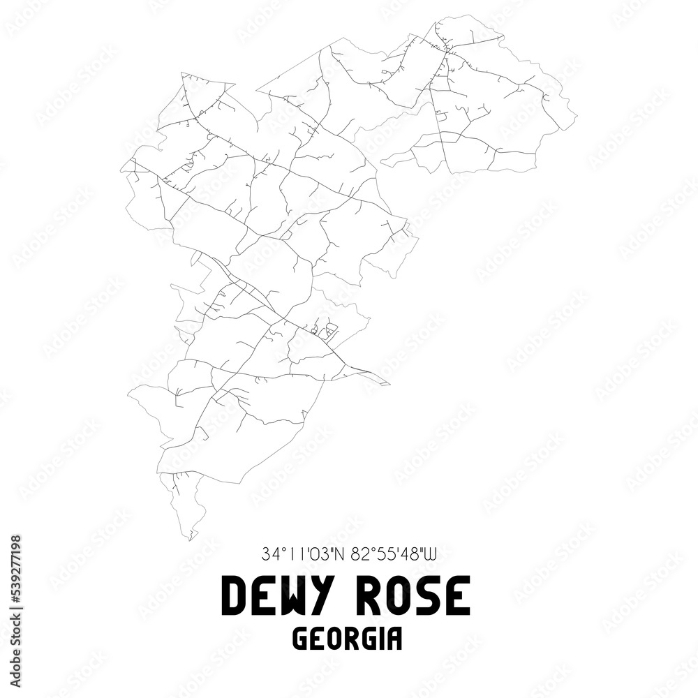 Dewy Rose Georgia. US street map with black and white lines.