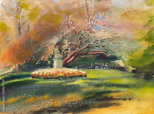 Art painting of Luxembourg garden in Paris France