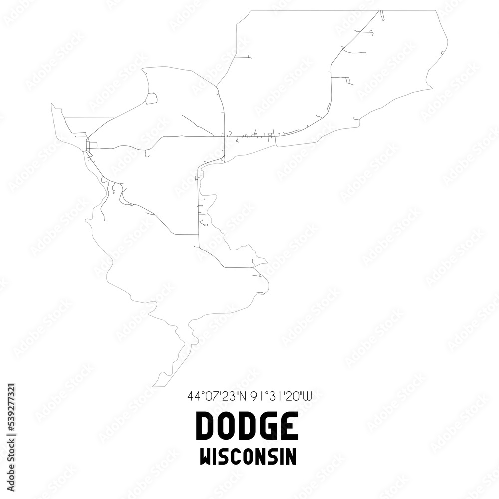 Dodge Wisconsin. US street map with black and white lines.