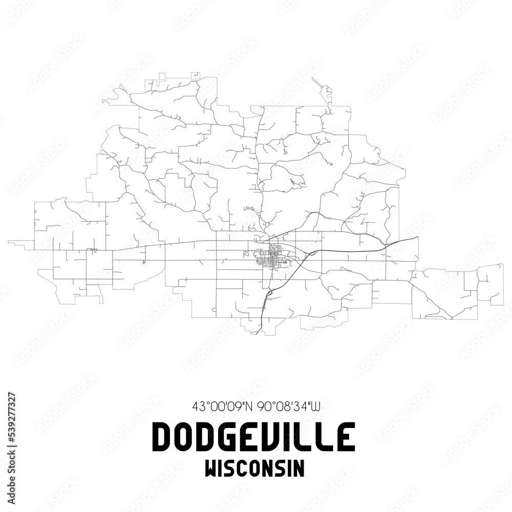 Dodgeville Wisconsin. US street map with black and white lines.