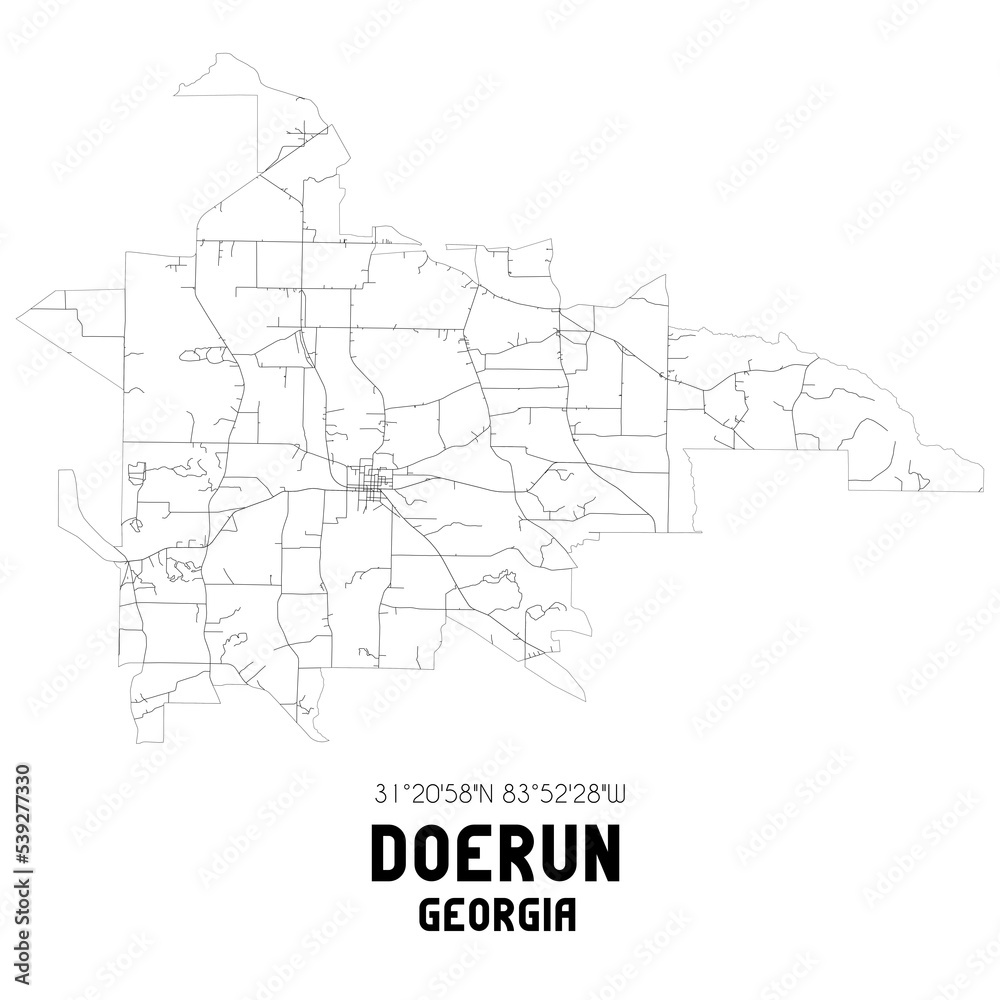 Doerun Georgia. US street map with black and white lines.