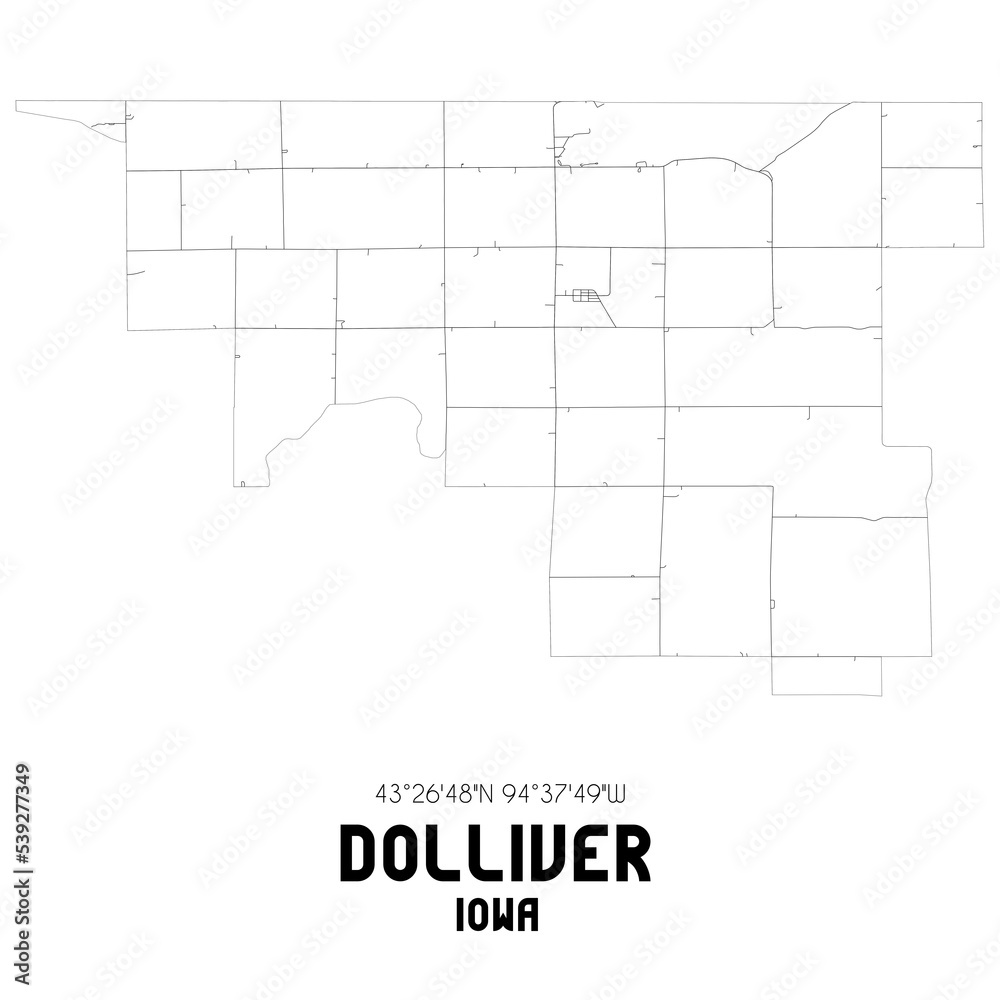 Fototapeta premium Dolliver Iowa. US street map with black and white lines.