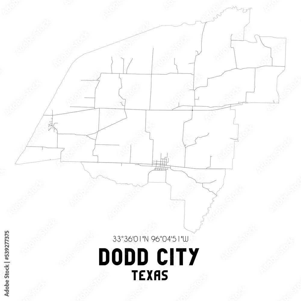 Dodd City Texas. US street map with black and white lines.
