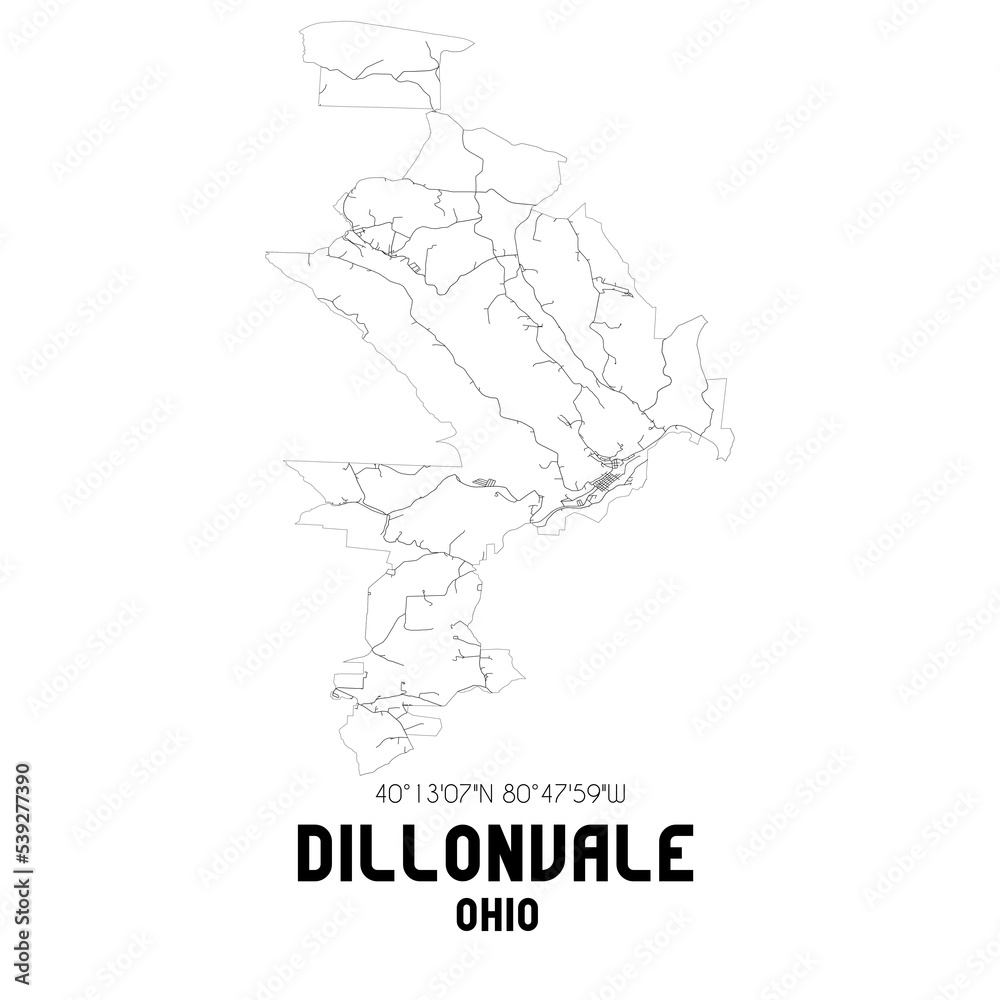 Dillonvale Ohio. US street map with black and white lines.