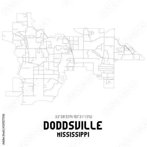 Doddsville Mississippi. US street map with black and white lines.