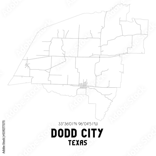 Dodd City Texas. US street map with black and white lines.