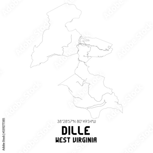 Dille West Virginia. US street map with black and white lines.