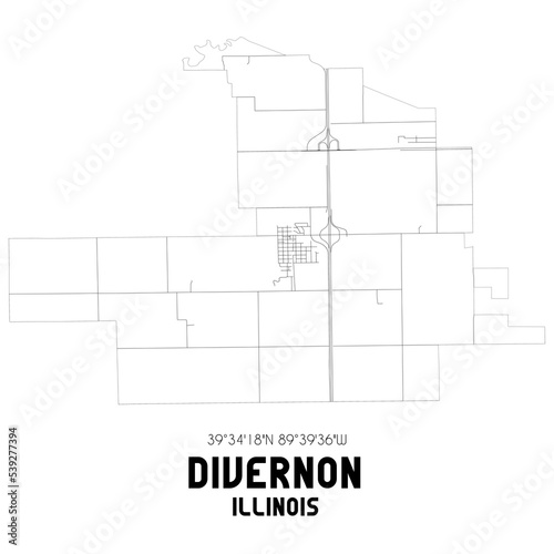 Divernon Illinois. US street map with black and white lines.