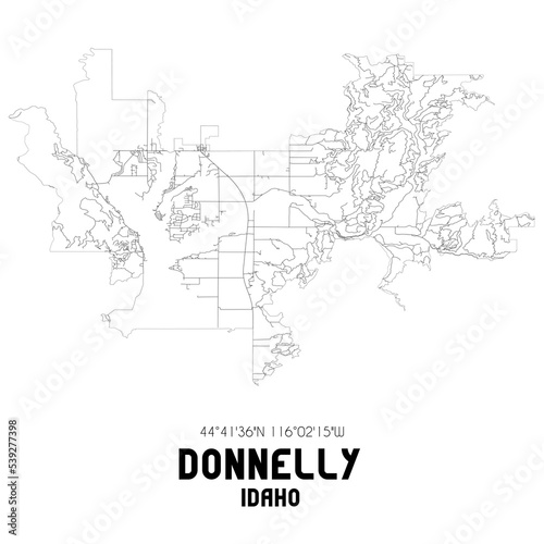 Donnelly Idaho. US street map with black and white lines.