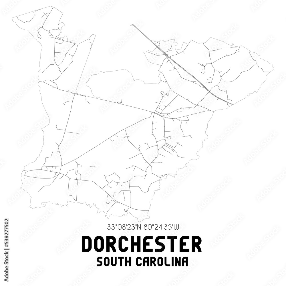 Dorchester South Carolina. US street map with black and white lines.